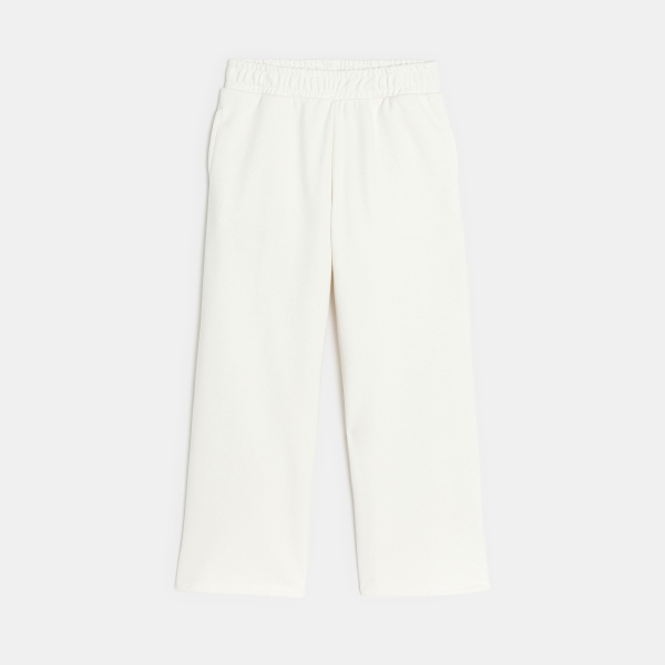 بنطلون رياضي ميلتون سادة بقصة عريضة، أبيض اللون، للفتيات